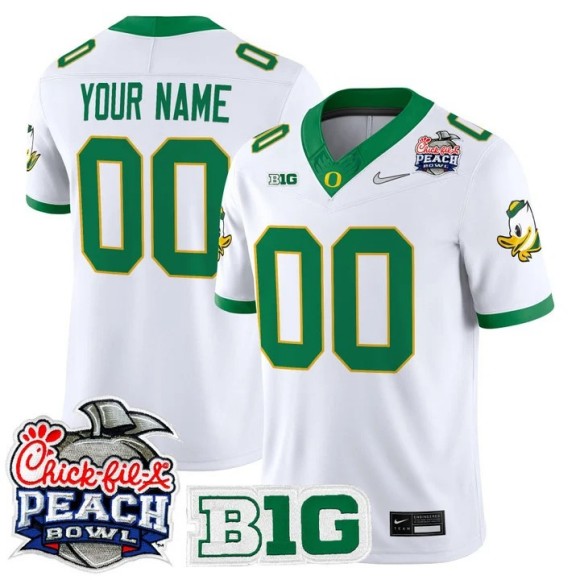 Men's Oregon Ducks Custom White 2026 Peach Bowl F.U.S.E. Vapor Limited Stitched Jersey