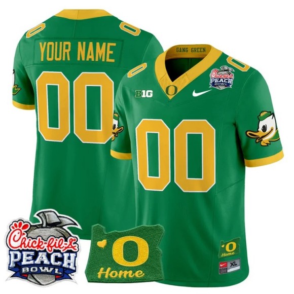 Men's Oregon Ducks Custom Green 2026 Peach Bowl & Oregon State Patch F.U.S.E. Vapor Limited Stitched Jersey