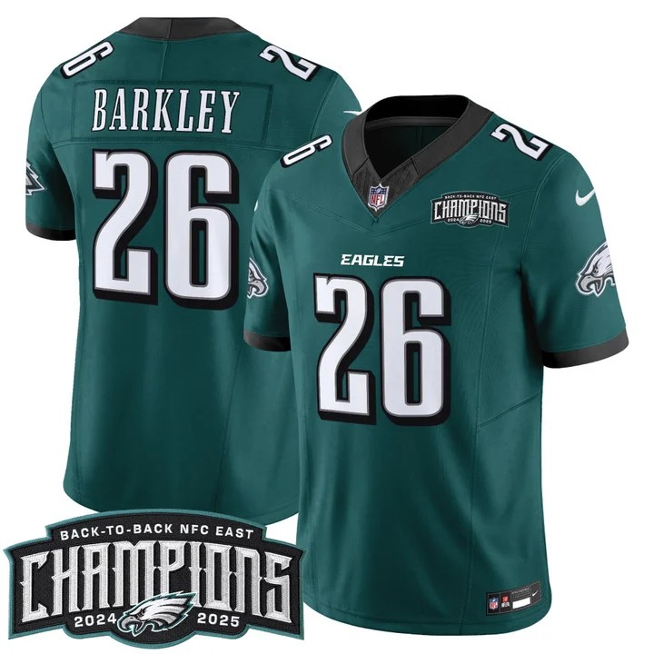 Men's Philadelphia Eagles #26 Saquon Barkley Midnight Green Back-To-Back 2024-2025 NFC East Division Champions F.U.S.E. Vapor Limited Stitched Jersey