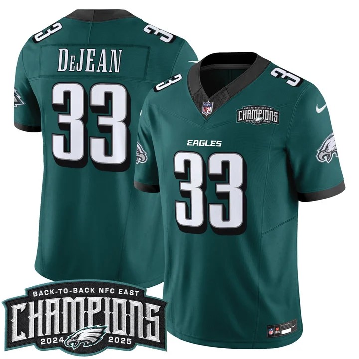 Men's Philadelphia Eagles #33 Cooper DeJean Midnight Green Back-To-Back 2024-2025 NFC East Division Champions F.U.S.E. Vapor Limited Stitched Jersey