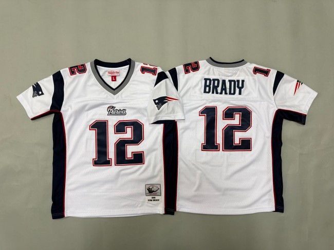 Youth New England Patriots #12 Tom Brady White 'MN' 2000 Throwback Stitched Jersey