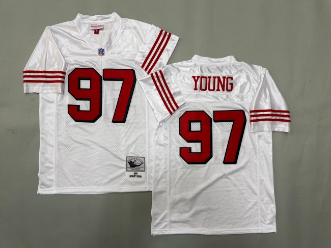 Men's San Francisco 49ers #97 Bryant Young White ‘MN' 1994 Throwback Stitched Jersey