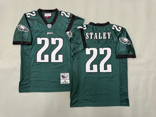 Men's Philadelphia Eagles #22 Duce Staley Green 'MN' 2002 Throwback Stitched Jersey