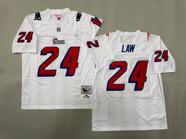 Men's New England Patriots #24 Ty Law White 'MN' 1995 Throwback Jersey