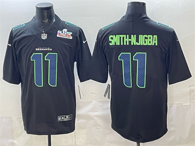 Men's Seattle Seahawks #11 Jaxon Smith-Njigba Black 2025 Super Bowl LX Patch Carbon Fashion Vapor Untouchable Limited Stitched Football Jersey