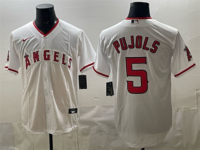 Men's Los Angeles Angels #5 Albert Pujols White Stitched Baseball Jersey