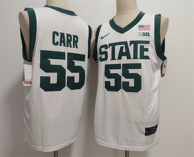 Men's Michigan State Spartans Green #55 Coen Carr White Stitched Jersey