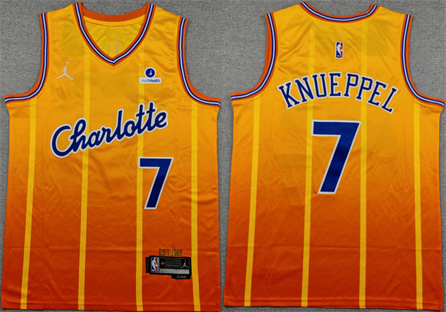 Men's Charlotte Hornets #7 Kon Knueppel Orange 2025-26 City Edition Stitched Basketball Jersey