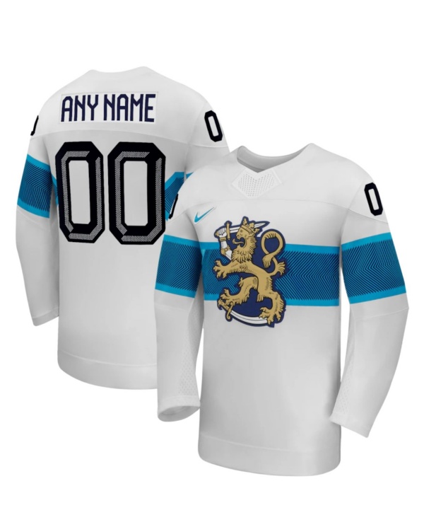 Men's Finland Hockey Custom White 2026 Away Stitched Jersey