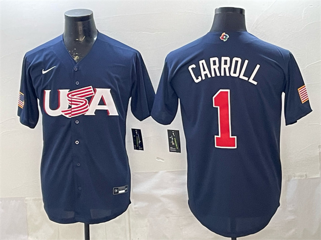 Men's USA Baseball #1 Corbin Carroll Navy World Baseball Classic Stitched Jersey