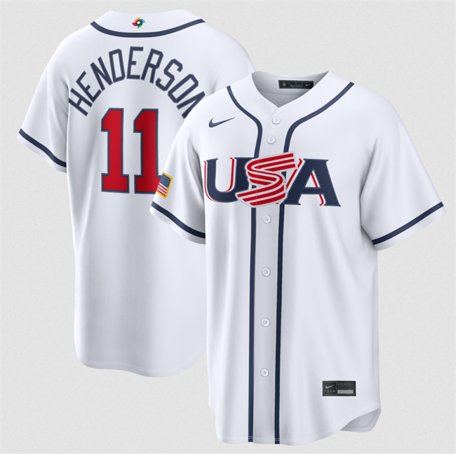 Men's USA Baseball #11 Gunnar Henderson White 2026 World Baseball Classic Home Stadium Stitched Jersey