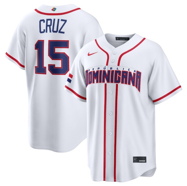 Men's Dominican Republic Baseball #15 Oneil Cruz White 2026 World Baseball Classic Home Stadium Stitched Jersey