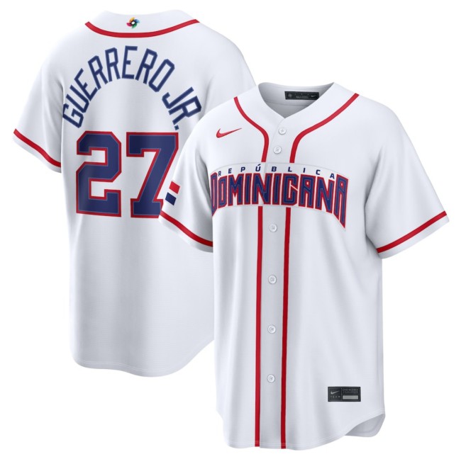 Men's Dominican Republic Baseball #27 Vladimir Guerrero Jr. White 2026 World Baseball Classic Home Stadium Stitched Jersey