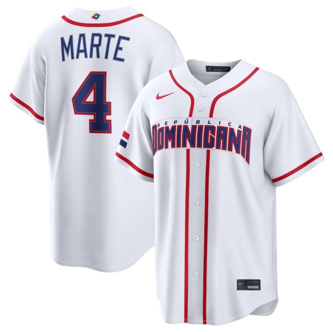 Men's Dominican Republic Baseball #4 Ketel Marte White 2026 World Baseball Classic Home Stadium Stitched Jersey