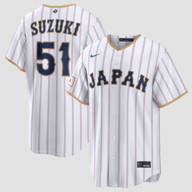 Men's Japan Baseball #51 Seiya Suzuki White 2026 World Baseball Classic Home Stadium Stitched Jersey