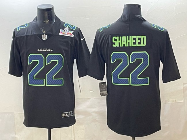 Men's Seattle Seahawks #22 Rashid Shaheed Black 2026 Super Bowl LX Patch Carbon Fashion Vapor Untouchable Limited Stitched Football Jersey