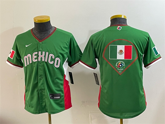 Youth Mexico Baseball Green 2026 World Baseball Classic Big Logo Stadium Stitched Baseball Jersey