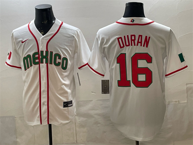 Men's Mexico Baseball #16 Jarren Duran White 2026 World Baseball Classic Home Stadium Stitched Jersey