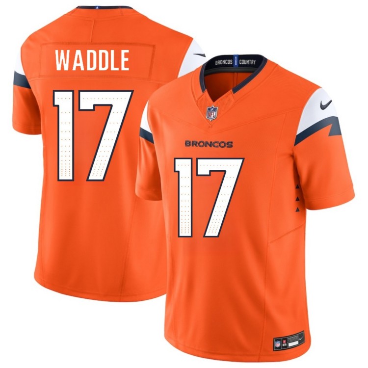 Youth Denver Broncos #17 Jaylen Waddle Orange 2026 F.U.S.E. Vapor Limited Stitched Football Jersey