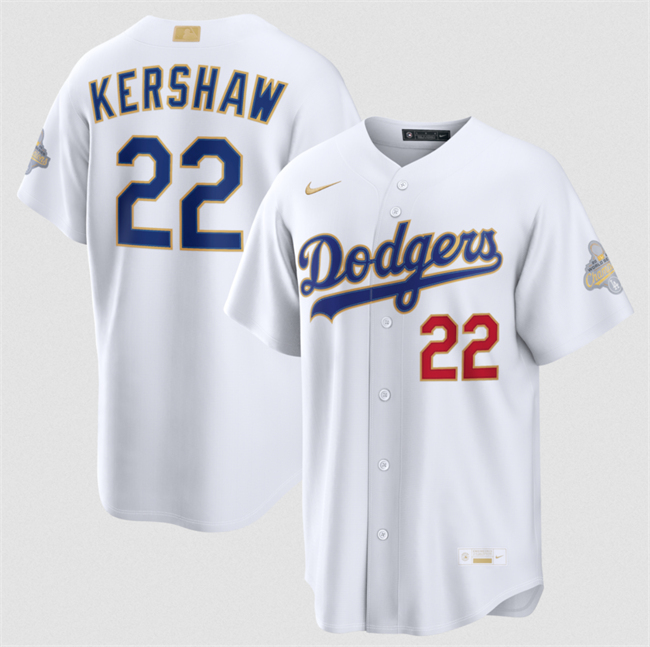 Men's Los Angeles Dodgers #22 Clayton Kershaw White 2026 Gold Collection Stadium Stitched Baseball Jersey
