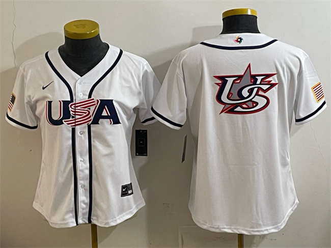 Women's USA Baseball White 2026 World Baseball Classic Big Logo Home Stadium Stitched Baseball Jersey (Run Small)