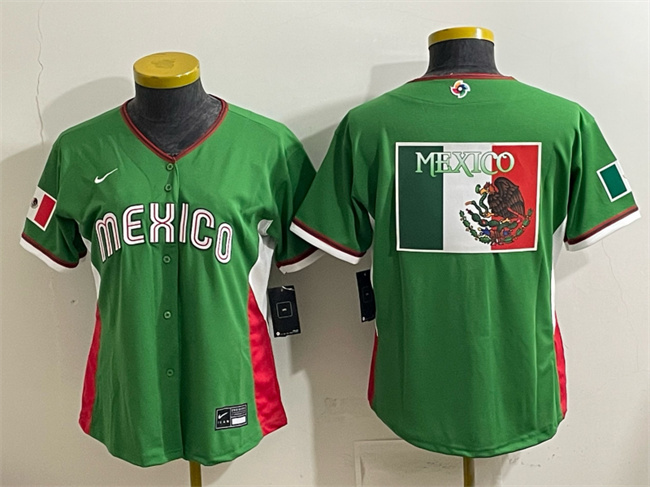Women's Mexico Baseball Green 2026 World Baseball Classic Big Logo Stadium Stitched Baseball Jersey (Run Small)