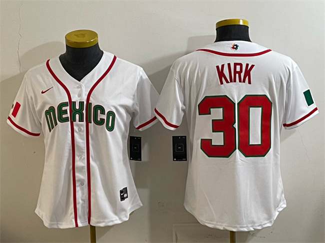 Women's Mexico Baseball #30 Alejandro Kirk White 2026 World Baseball Classic Home Stadium Stitched Baseball Jersey(Run Small)