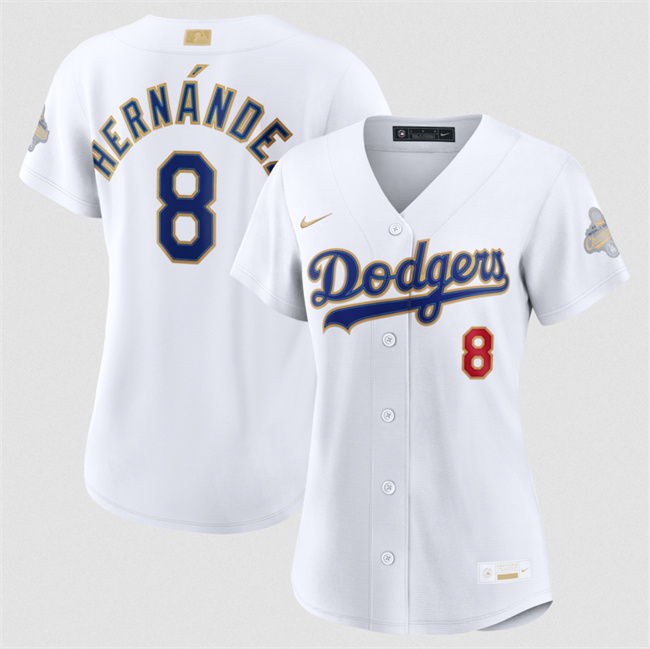 Women's Los Angeles Dodgers #8 Enrique Hernandez White 2026 Gold Collection Stadium Stitched Baseball Jersey(Run Small)