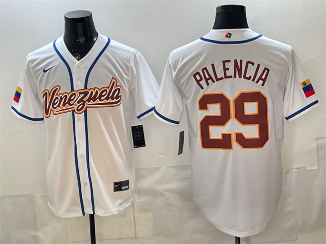 Men's Venezuela Baseball #29 Daniel Palencia White 2026 World Baseball Classic Home Stadium Stitched Jersey