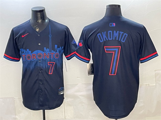 Men's Toronto Blue Jays #7 Kazuma Okamoto Navy 2024 City Connect Limited Stitched Baseball Jersey