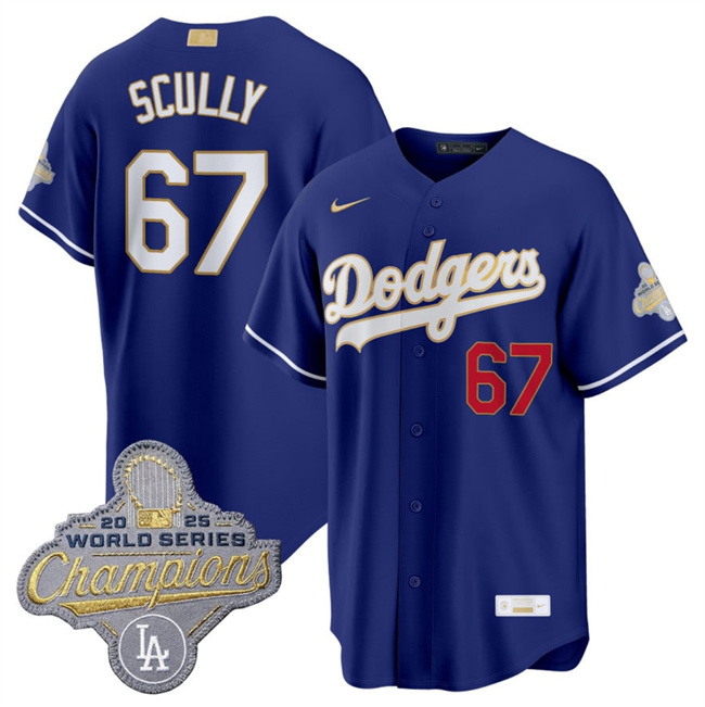 Men's Los Angeles Dodgers #67 Vin Scully Royal 2026 Alternate Gold Collection Stadium Stitched Baseball Jersey