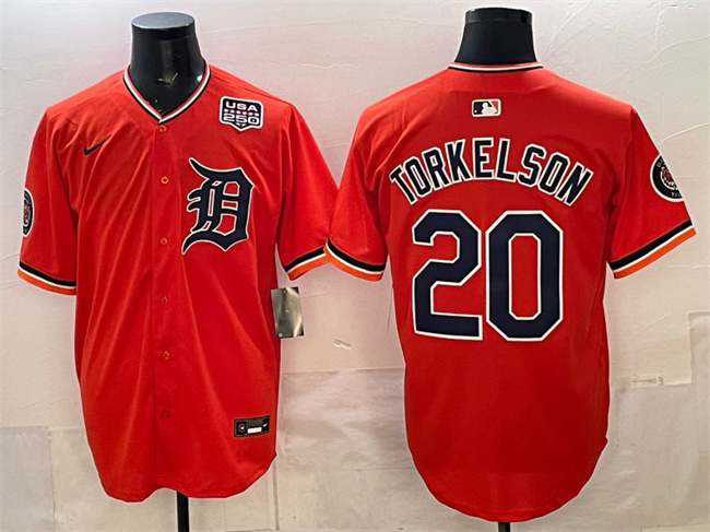 Men's Detroit Tigers #20 Spencer Torkelson Orange 2026 Alternate USA 250' Patch Vapor Premier Limited Stitched Baseball Jersey