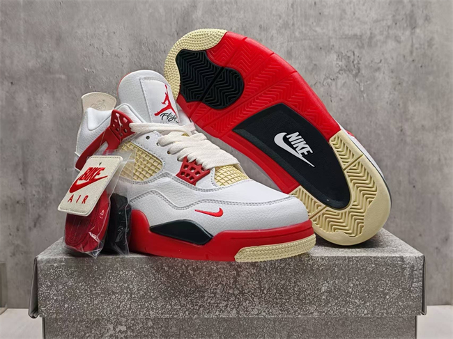 Women's Running weapon Jordan 4 White Red Shoes 062