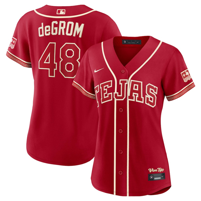 Women's Texas Rangers #48 Jacob deGrom Red 2026 City Connect Stadium Stitched Baseball Jersey(Run Small)
