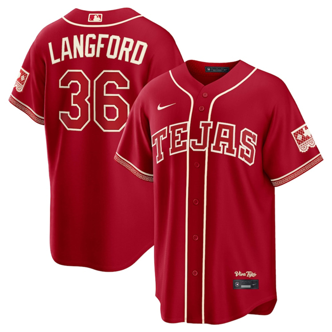 Men's Texas Rangers #36 Wyatt Langford Red 2026 City Connect Stadium Stitched Baseball Jersey