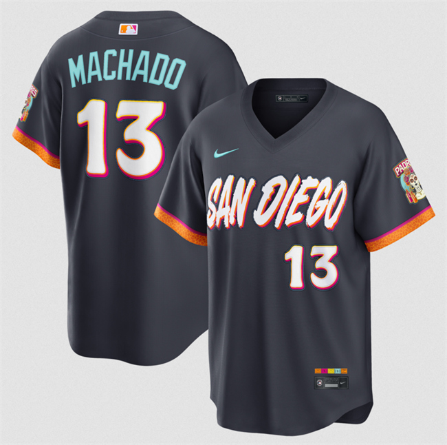 Men's San Diego Padres #13 Manny Machado Obsidian 2026 City Connect Stadium Stitched Baseball Jersey
