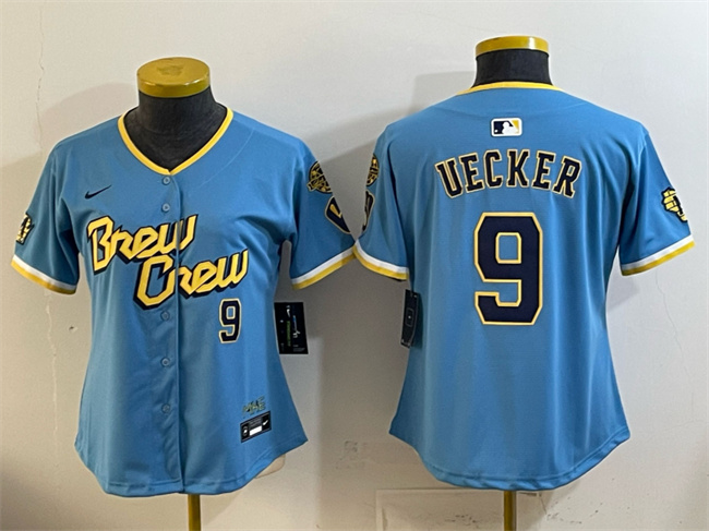 Youth Milwaukee Brewers #9 Bob Uecker Powder Blue City Connect Stitched Jersey