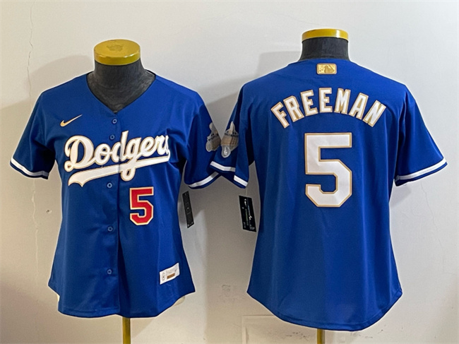 Women's Los Angeles Dodgers #5 Freddie Freeman Royal 2026 Alternate Gold Collection Stadium Stitched Baseball Jersey(Run Small)