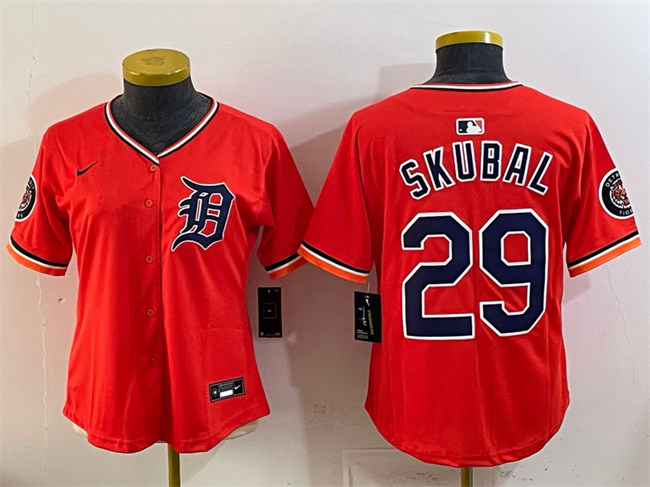 Women's Detroit Tigers #29 Tarik Skubal Orange 2026 Alternate Vapor Premier Limited Stitched Baseball Jersey(Run Small)