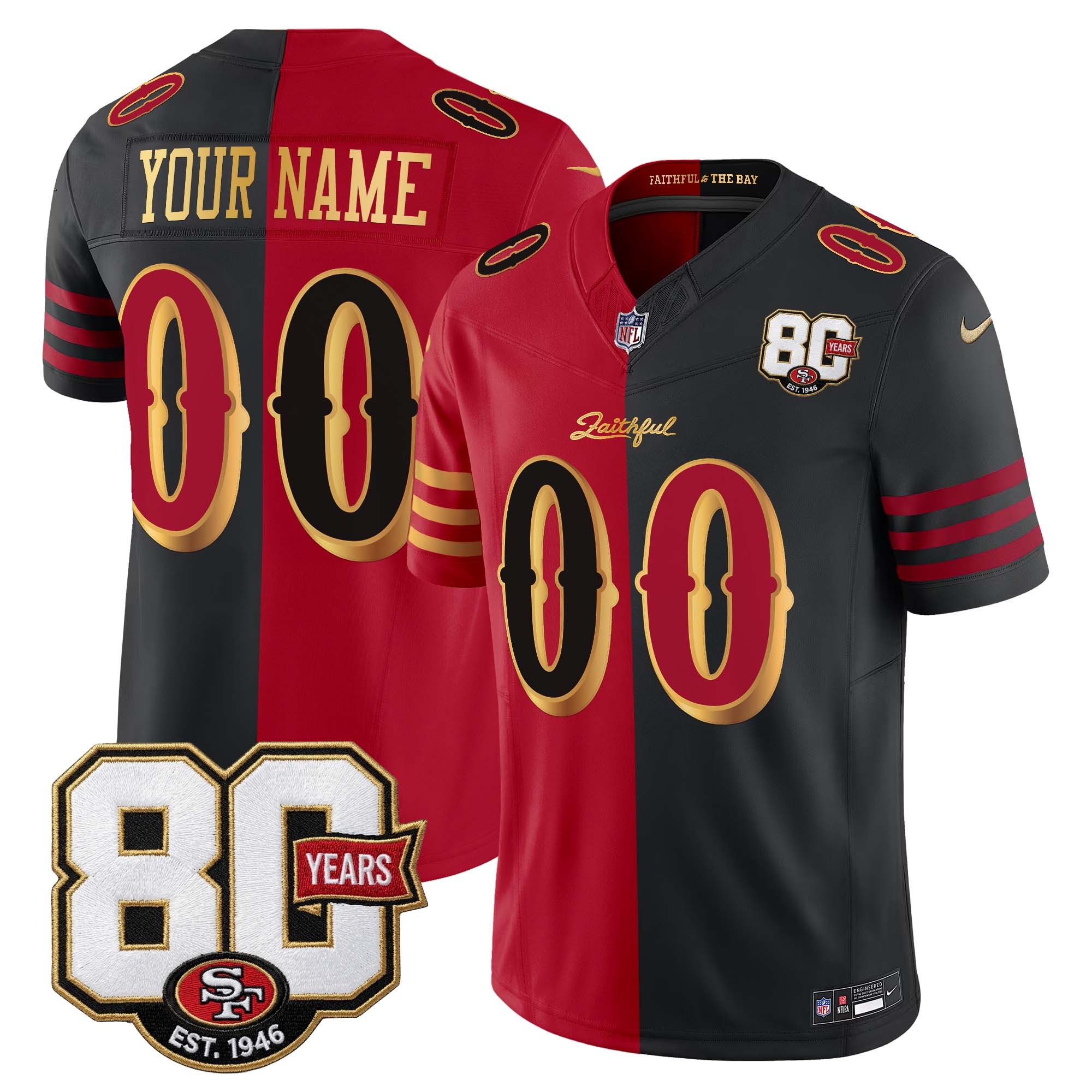 Men's & Women's & Youth San Francisco 49ers Custom Black Red 'Rivalries' F.U.S.E. 80th Anniversary Patch Vapor Limited Stitched Jersey