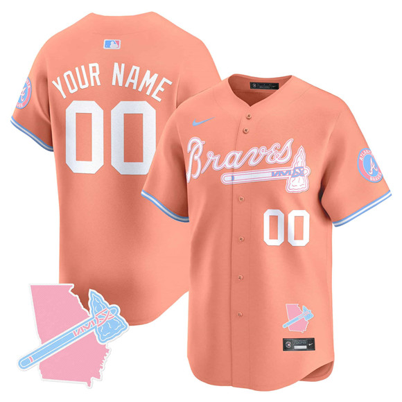 Men's Atlanta Braves Active Player Custom Peach Bubblegum Pink Vapor Premier Limited Stitched Baseball Jersey