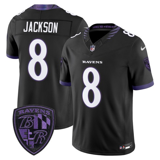 Men's Baltimore Ravens #8 Lamar Jackson Black 2026 F.U.S.E Vapor Stitched Limited Football Jersey