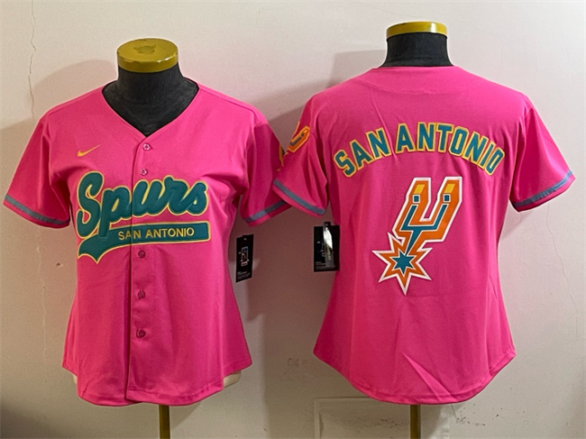 Youth San Antonio Spurs Team Big Logo Pink Stitched Baseball Jersey