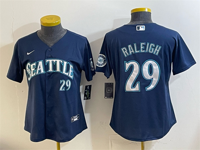 Women's Seattle Mariners #29 Cal Raleigh Navy Cool Base Stitched Baseball Jersey(Run Small)