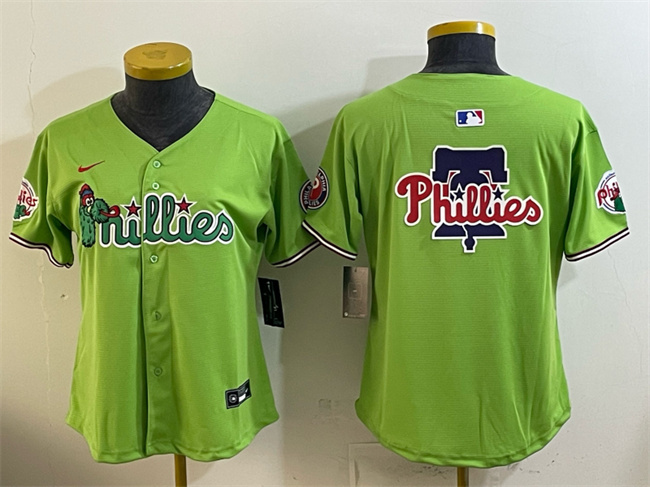 Women's Philadelphia Phillies Team Big Logo Light Green Phanatic Limited Stitched Jersey(Run Small)