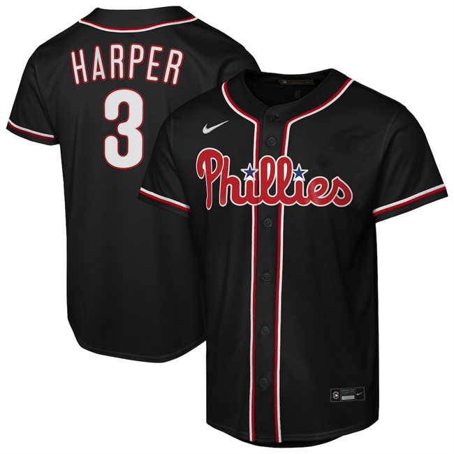 Youth Philadelphia Phillies #3 Bryce Harper Fashion Black Out Stitched Baseball Jersey