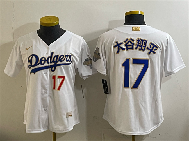 Youth Los Angeles Dodgers #17 大谷翔平 White 2026 Gold Collection Stadium Stitched Baseball Jersey