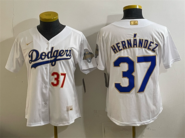 Youth Los Angeles Dodgers #37 Teoscar Hernández White 2026 Gold Collection Stadium Stitched Baseball Jersey