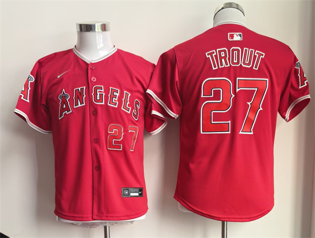 Youth Los Angeles Angels #27 Mike Trout Red Limited Stitched Baseball Jersey