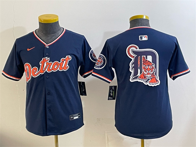 Youth Detroit Tigers Team Big Logo Navy 2026 Alternate Vapor Premier Limited Stitched Baseball Jersey